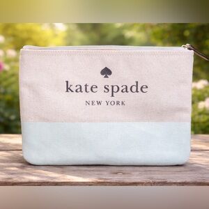 Kate Spade Beige and Light Blue Cosmetic Bag